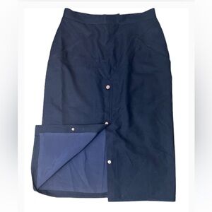 80’s RETRO VINTAGE CHIC BLUE  WOOL MIDI SKIRT WITH POCKETS